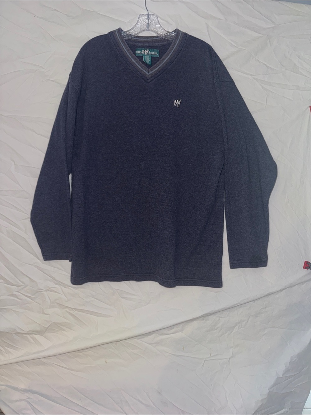 Big Dogs Navy Ribbed V-Neck Pullover Sweater